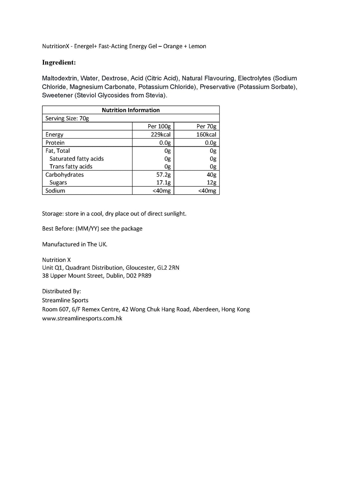 NutritionX - Energel+ Fast-Acting Energy Gel