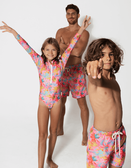 Sandbar - Boys Swim Shorts - Pink Palm-Streamline Sports