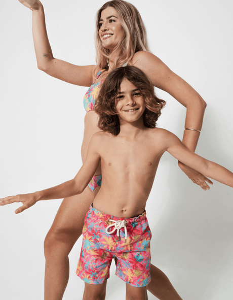 Sandbar - Boys Swim Shorts - Pink Palm-Streamline Sports