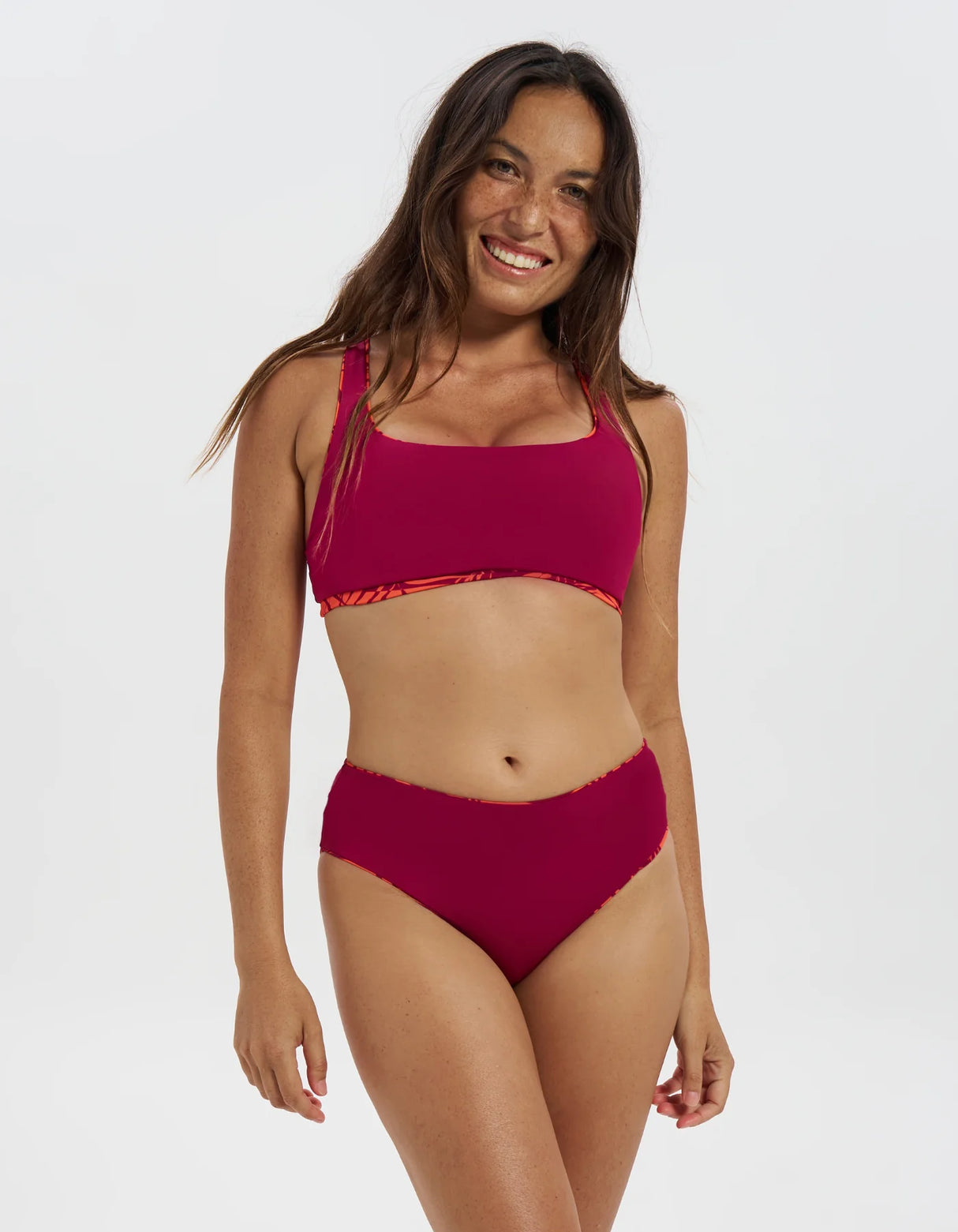 Sandbar - Womens Bikinis | Reversible Tank Top + Reversible Low Waist Bottoms (Sunset Palm)