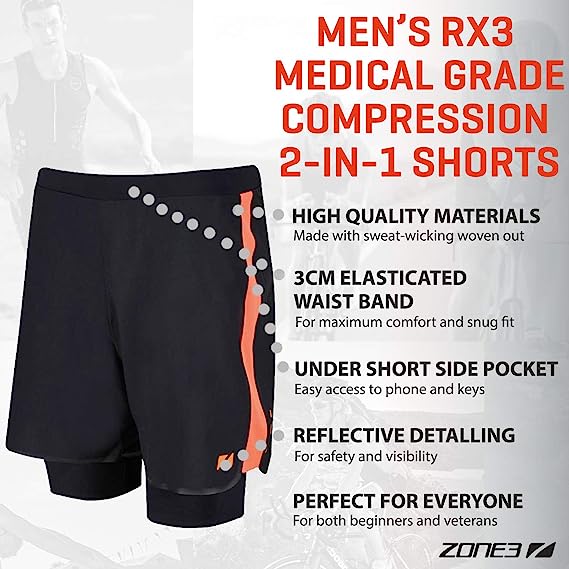 Zone3 - Mens RX3 Compression 2 in 1 Shorts | Streamline Sports