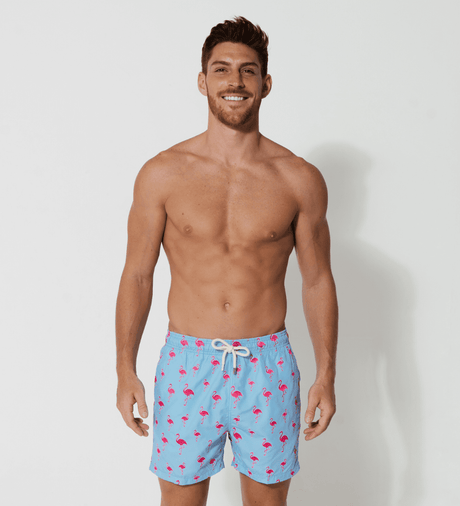 Sandbar - Mens Swim Shorts - Embroidered Pink Flamingo-Streamline Sports