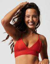 Sandbar - Womens Ribbed Plunge Bikini Top (Flores Lipstick Red)
