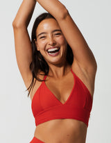 Sandbar - Womens Ribbed Plunge Bikini Top (Flores Lipstick Red)
