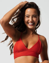 Sandbar - Womens Ribbed Plunge Bikini Top - Flores Coral