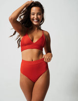 Sandbar - Womens Ribbed Plunge Bikini Top - Flores Coral