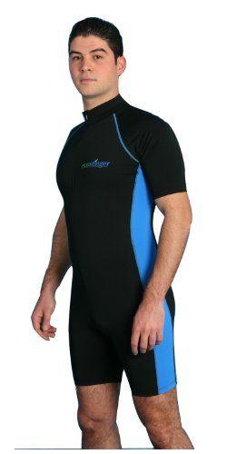 EcoStinger Men Sunsuit Short Sleeves Bodysuit UV Protection Swimwear UPF50+ Black Blue (Chlorine Resistant)