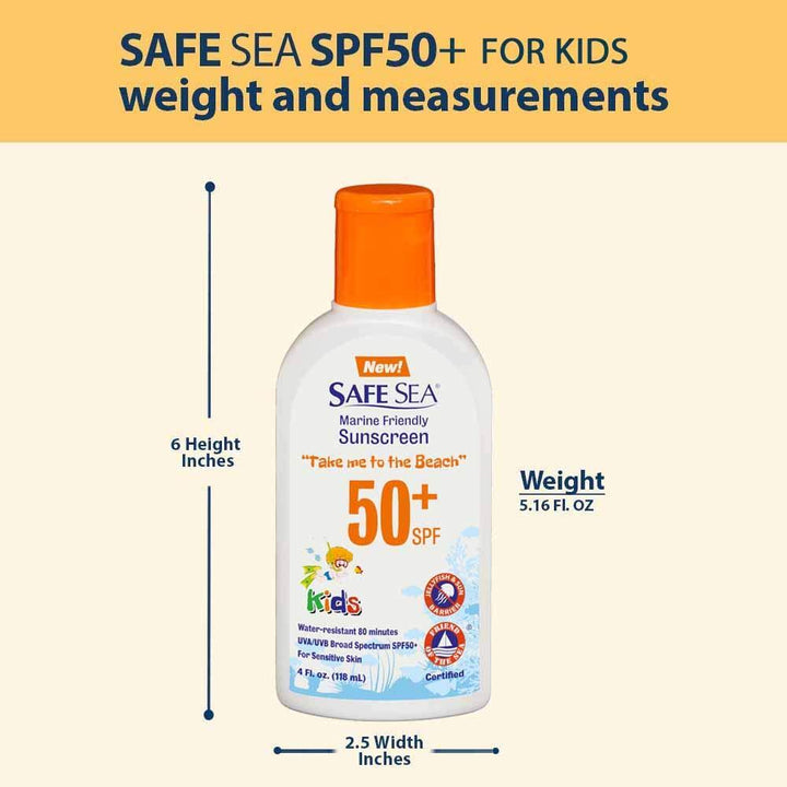 Safe Sea Anti-jellyfish Sting Protective Lotion- SPF50+ - Jellyfish & Sea Lice Prevention Sunscreen. Dermatology Tested Suitable for Sensitive Skin. ( for Kids, 4oz Bottle)
