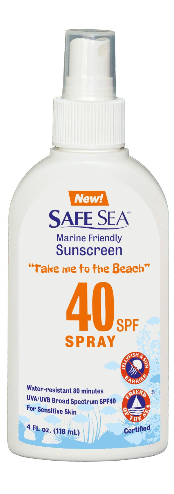 SAFE SEA Anti-jellyfish Sting Protective SPRAY - Sunscreen - Sunblock - Sea Lice - Jelly Fish (SPF40, 4oz Bottle)*04102