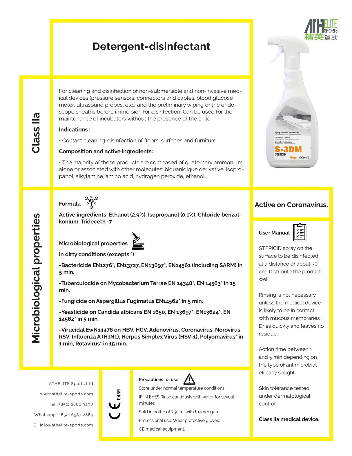 Stericid S-3DM Disinfectant Spray (coronavirus covid-19 medical spray) *750ml